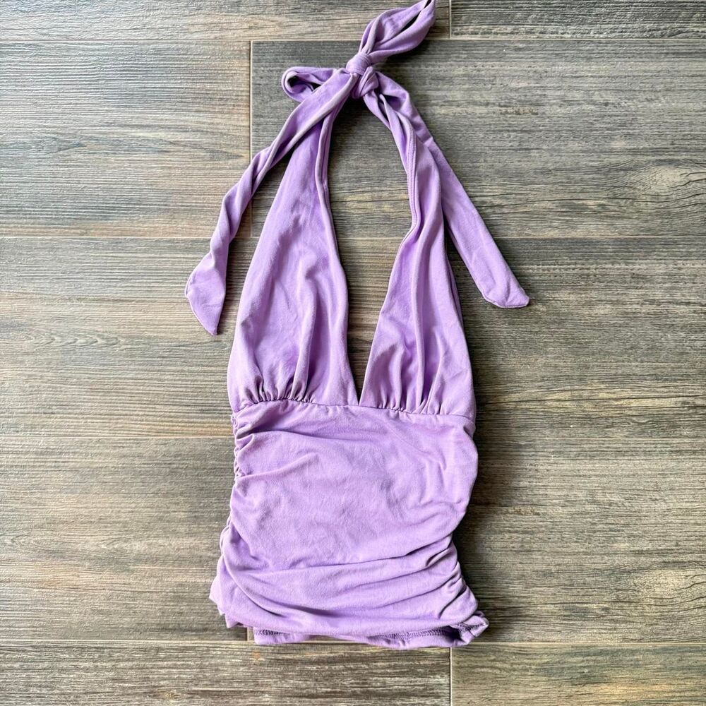 Lilac halter top American Threads purple halter crop top with adjustable ties XS